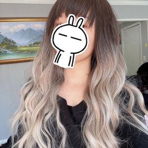 Human hair blend brown/beige ombré wig